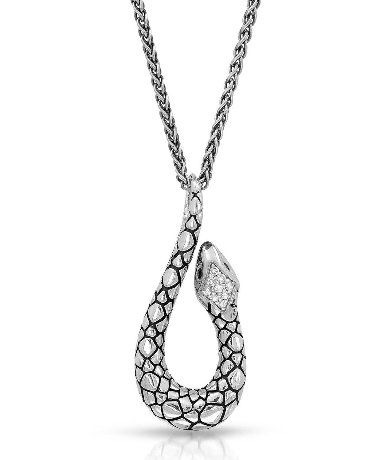 Colore by Simon Golub Diamond Rhodium Plated 925 Sterling Silver Snake Pendant With Chain View 1