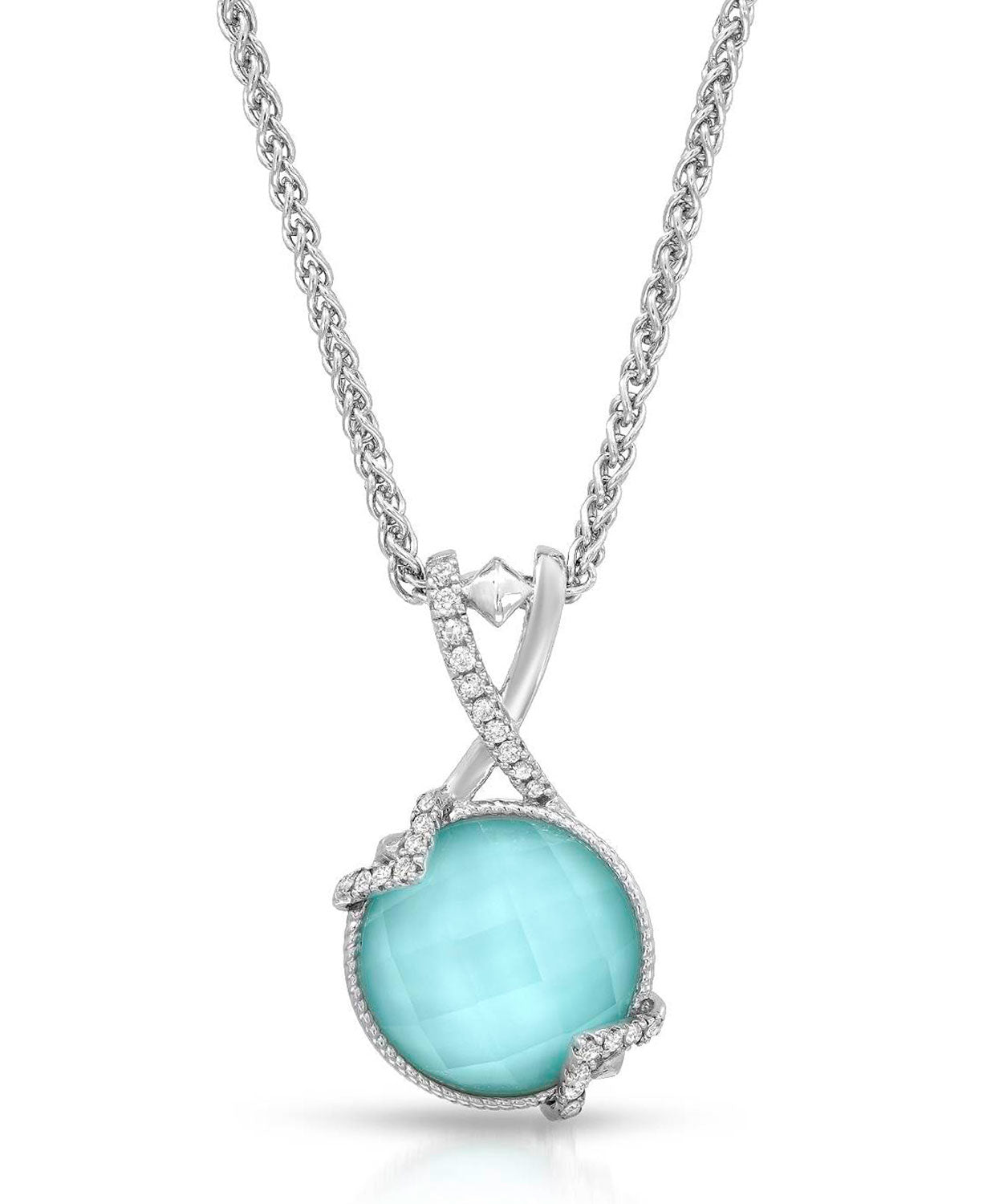 Colore by Simon Golub Natural Turquoise and Diamond 925 Sterling Silver Pendant With Chain View 1