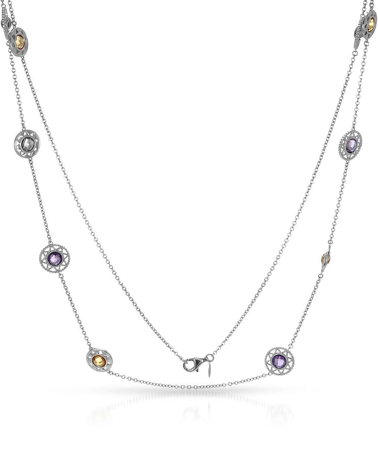 Colore by Simon Golub 13.20 ctw Natural Amethyst and Honey Citrine Rhodium Plated 925 Sterling Silver Necklace View 1
