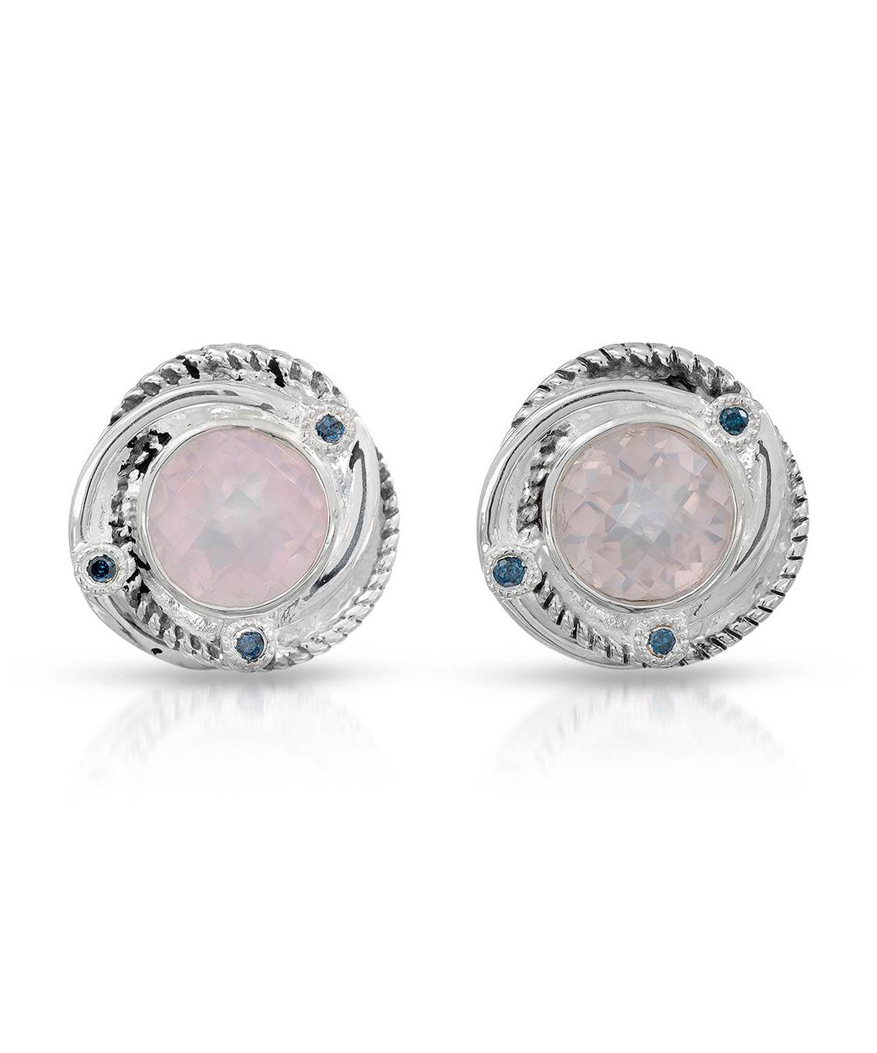 Colore by Simon Golub 2.64 ctw Natural Pink Quartz and Fancy Blue Diamond 925 Sterling Silver Stud Earrings View 1
