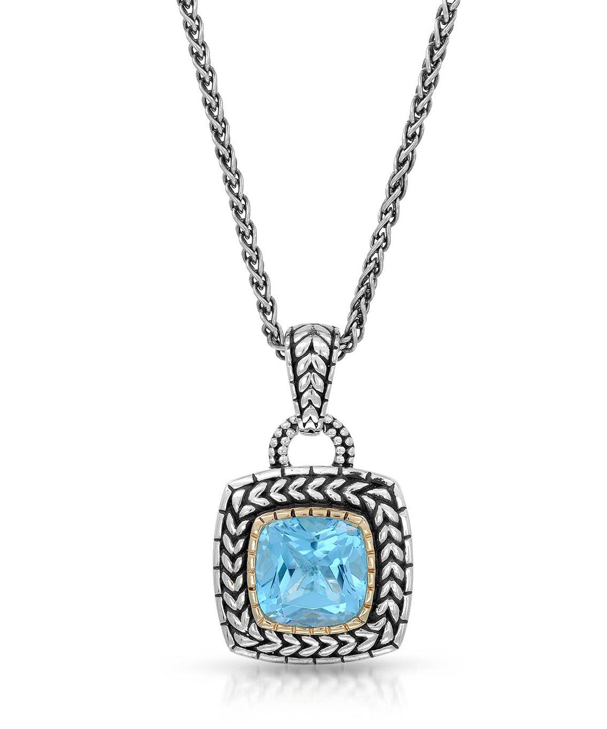 Colore by Simon Golub 3.20 ctw Natural Fine Swiss Blue Topaz 925 Sterling Silver Pendant With Chain - With 18k Gold Inlay View 1