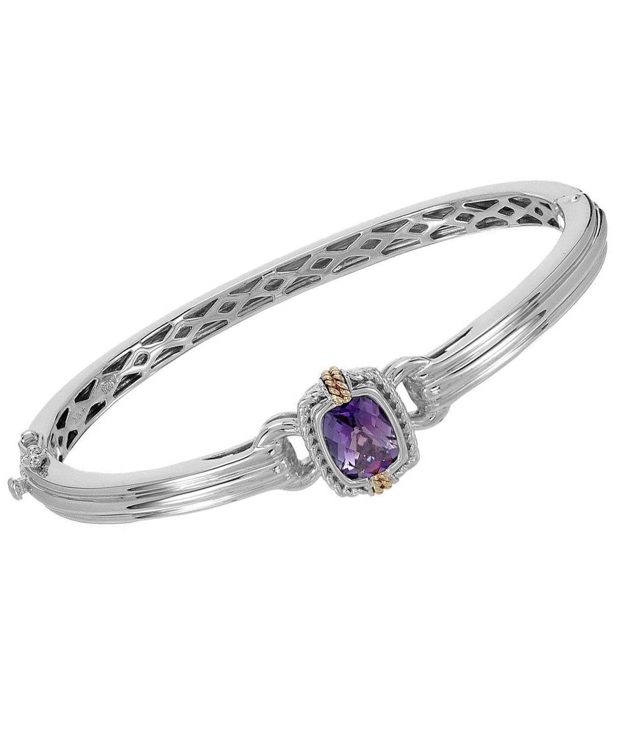 Colore by Simon Golub 2.60 ctw Natural Fine Amethyst 925 Sterling Silver Bangle Bracelet - With 18k Gold Inlay View 1