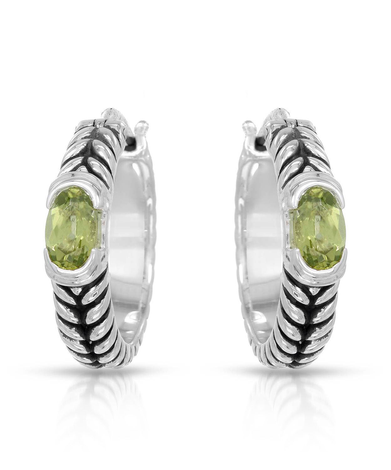 Colore by Simon Golub 1.00 ctw Natural Lime Peridot Rhodium Plated 925 Sterling Silver Hoop Earrings View 1