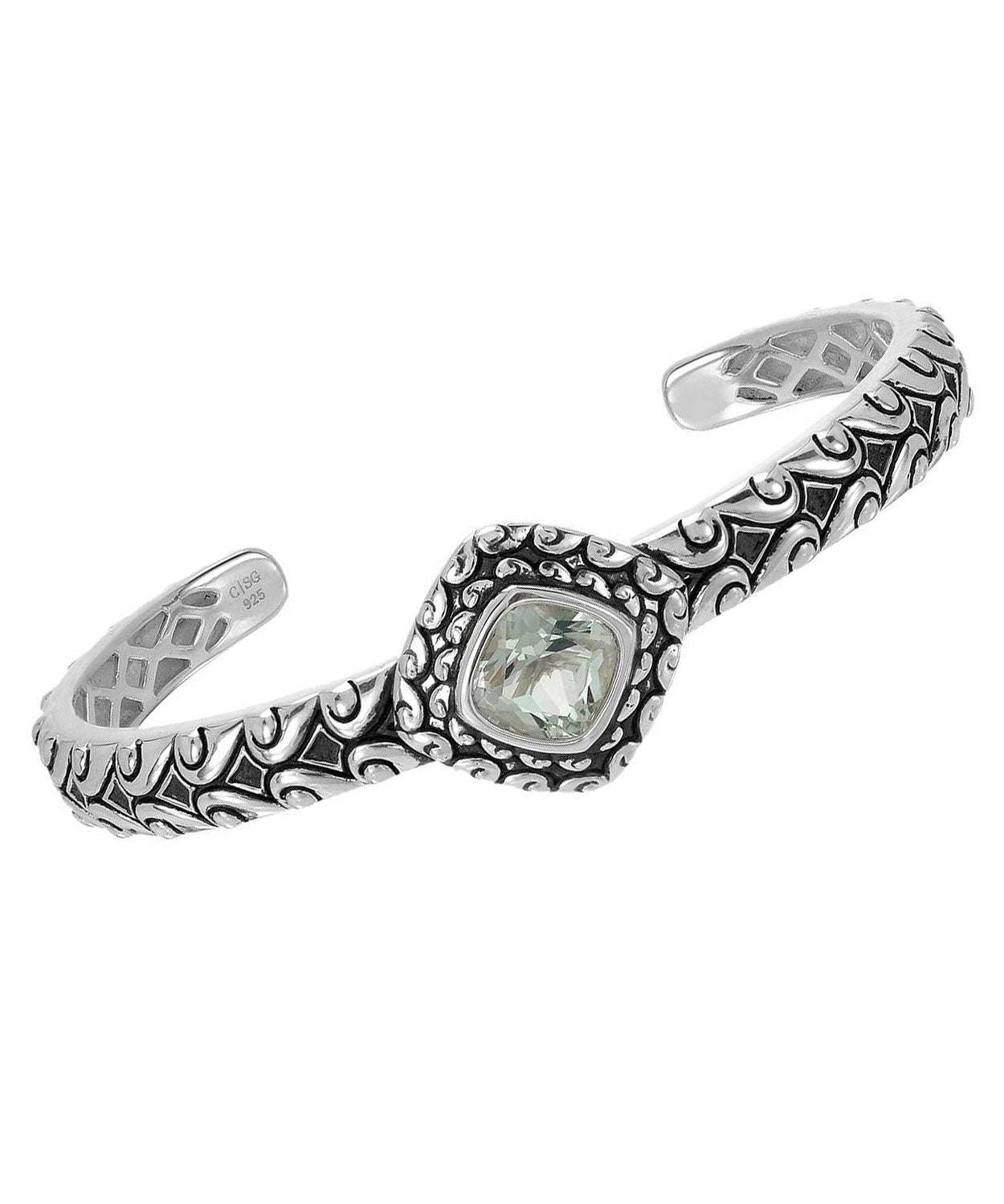 Colore by Simon Golub 2.15 ctw Natural Fine Green Amethyst Rhodium Plated 925 Sterling Silver Cuff Bracelet View 1