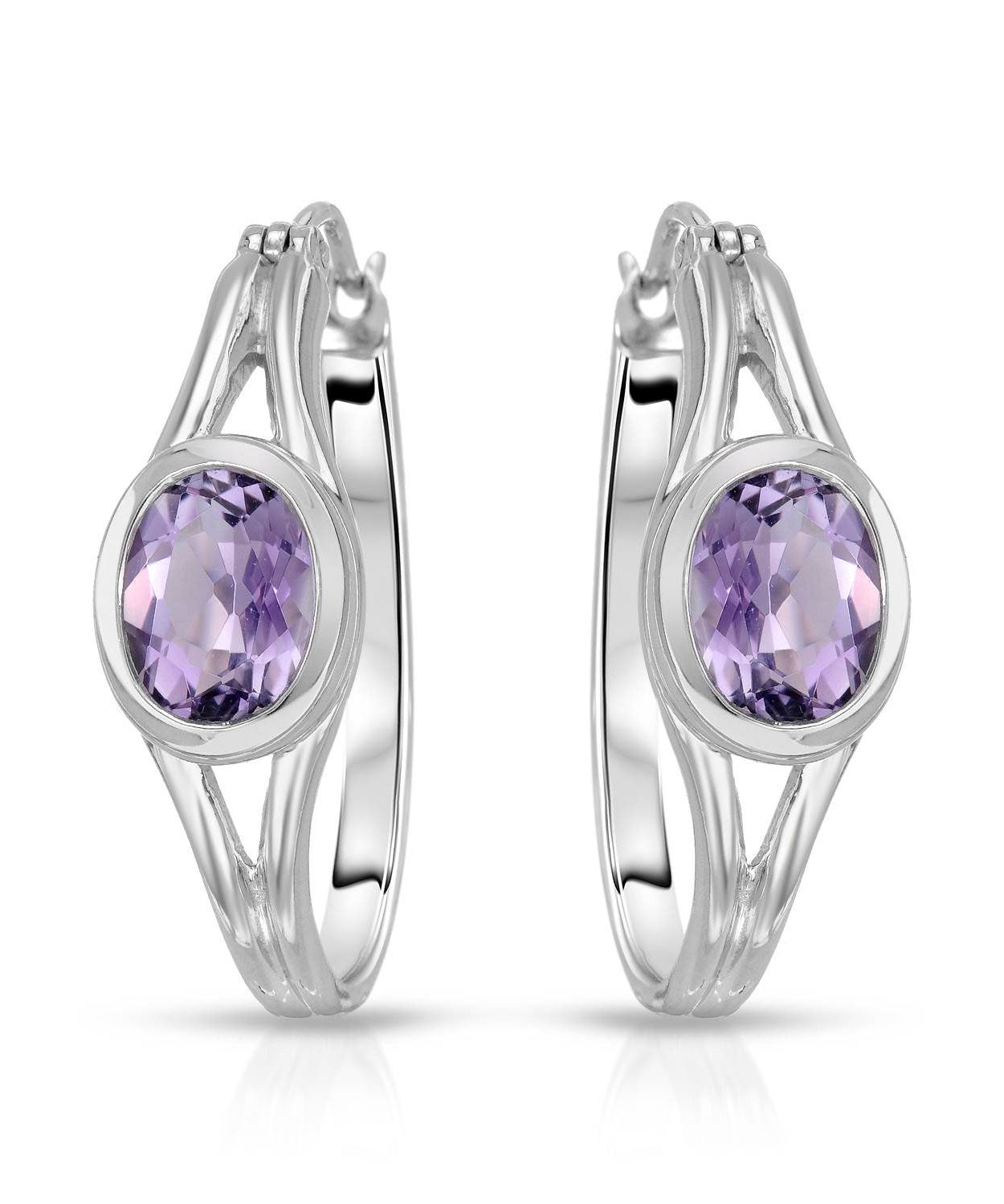 Colore by Simon Golub 2.20 ctw Natural Amethyst Rhodium Plated 925 Sterling Silver Hoop Earrings View 1
