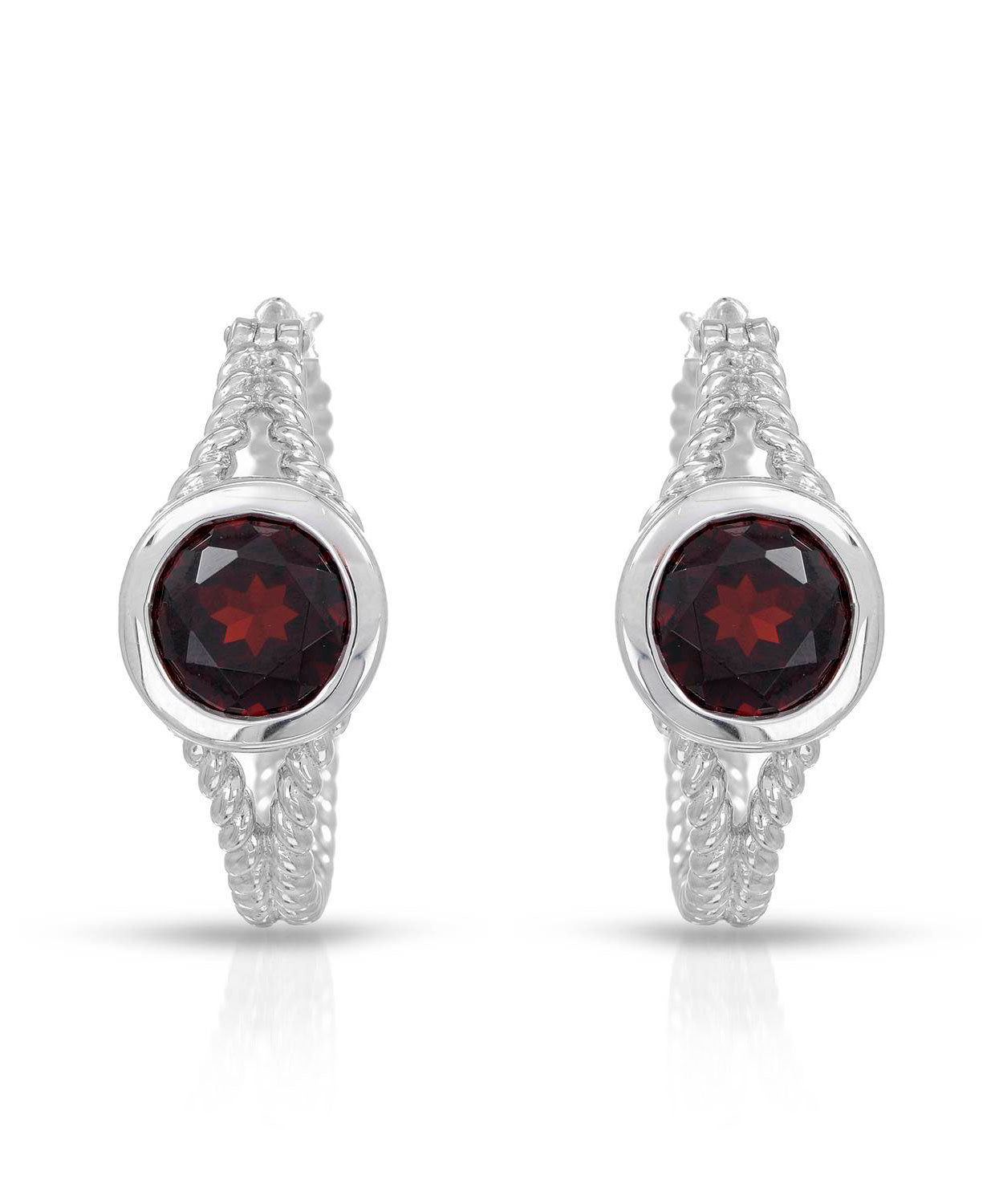 Colore by Simon Golub 3.30 ctw Natural Pomegranate Garnet Rhodium Plated 925 Sterling Silver Hoop Earrings View 1