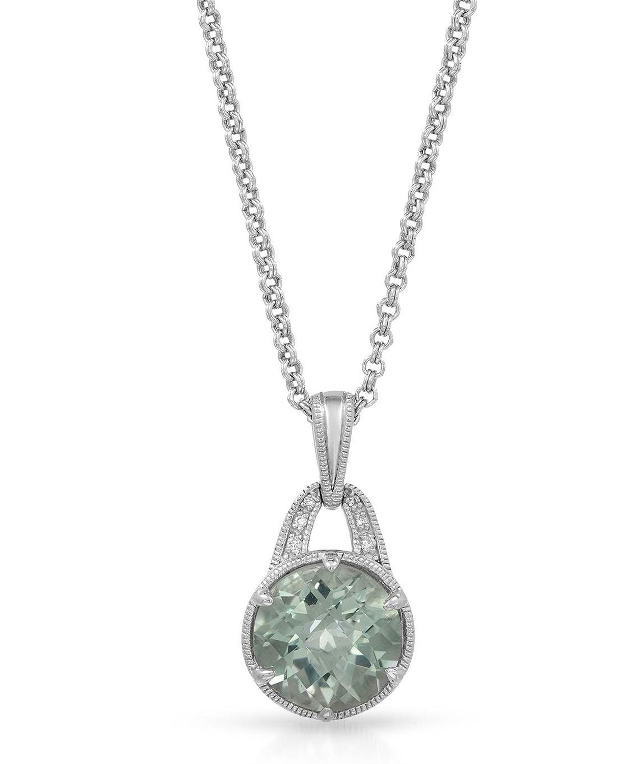Colore by Simon Golub 5.24 ctw Natural Fine Green Amethyst and Diamond Rhodium Plated 925 Sterling Silver Pendant With Chain View 1