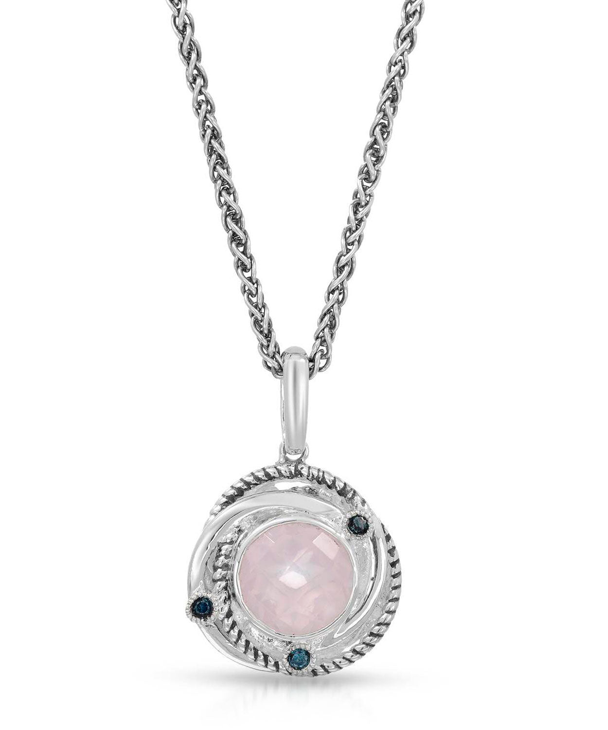 Colore by Simon Golub Natural Pink Quartz and Fancy Blue Diamond Rhodium Plated 925 Sterling Silver Pendant With Chain View 1