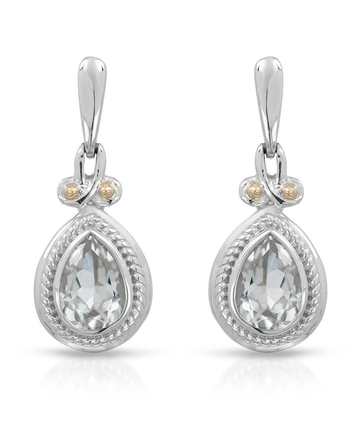 Colore by Simon Golub 1.40 ctw Natural Green Amethyst Rhodium Plated 925 Sterling Silver Dangle Earrings - With 18k Gold Inlay View 1