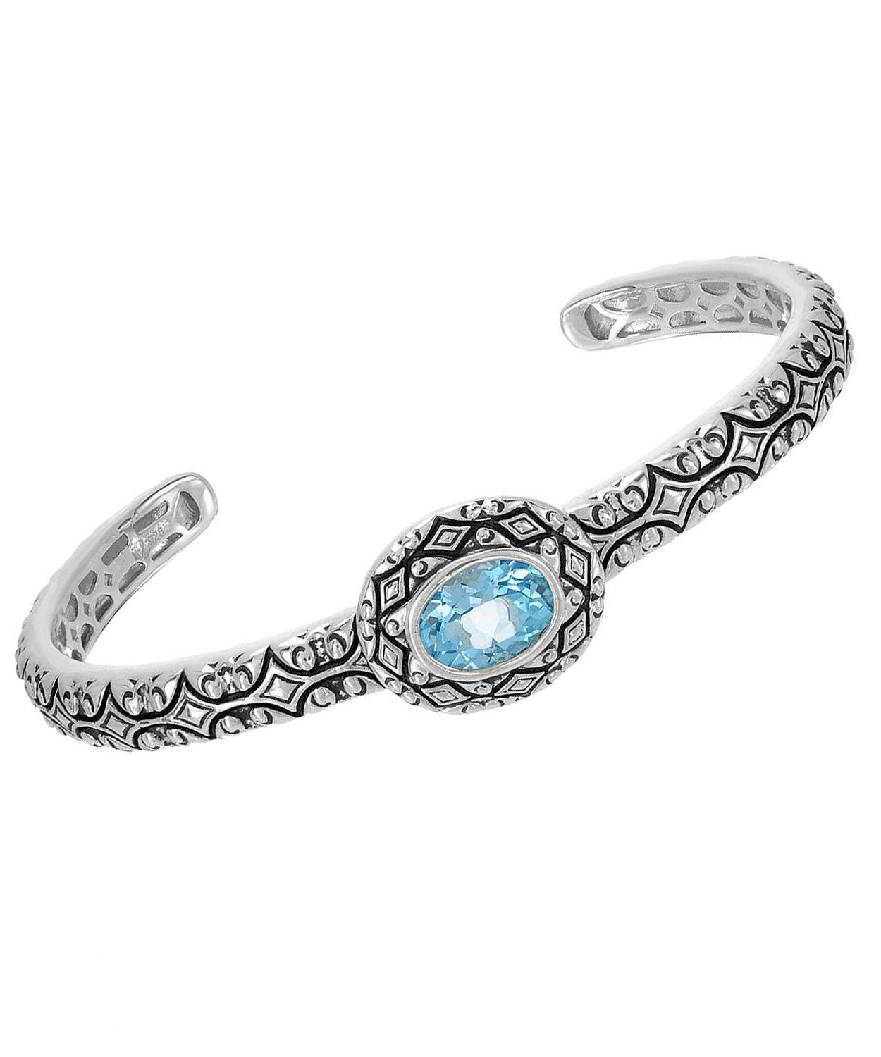Colore by Simon Golub 3.55 ctw Natural Fine Sky Blue Topaz Rhodium Plated 925 Sterling Silver Cuff Bracelet View 1