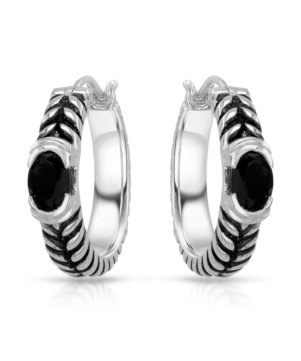 Colore by Simon Golub Natural Black Onyx Rhodium Plated 925 Sterling Silver Hoop Earrings View 1