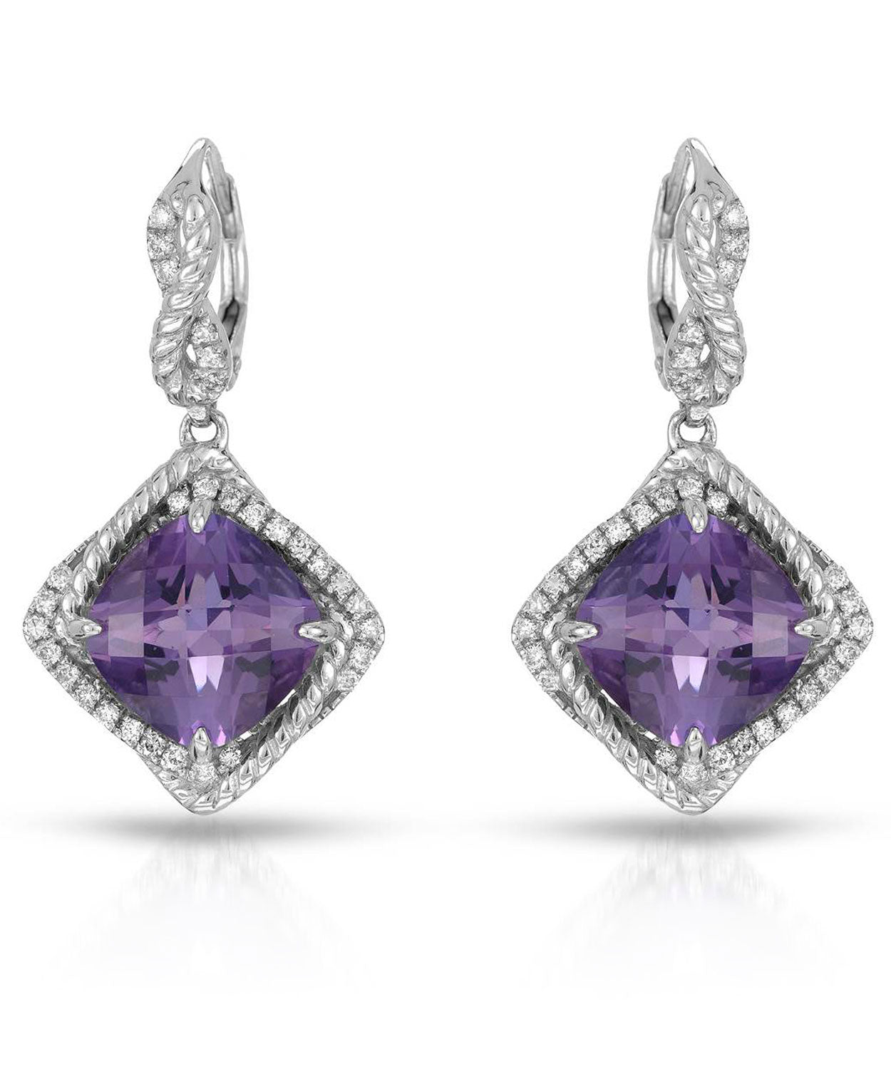 Colore by Simon Golub 9.35 ctw Natural Fine Amethyst and Diamond Rhodium Plated 925 Sterling Silver Dangle Earrings View 1