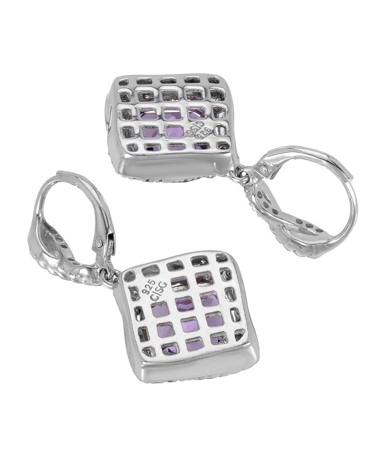 Colore by Simon Golub 9.35 ctw Natural Fine Amethyst and Diamond Rhodium Plated 925 Sterling Silver Dangle Earrings View 2