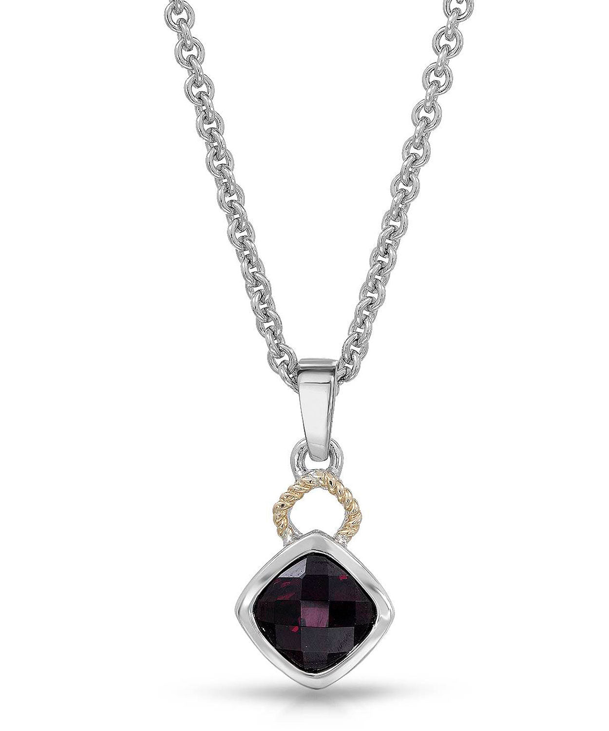 Colore by Simon Golub 3.70 ctw Natural Rhodolite Garnet Rhodium Plated 925 Sterling Silver Pendant With Chain - With 18k Gold Inlay View 1