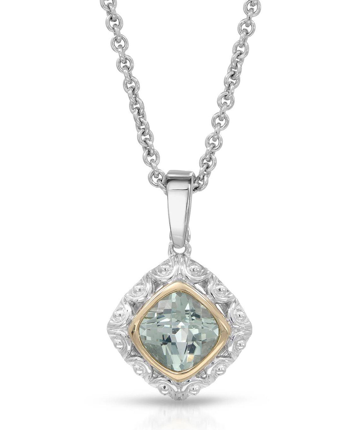 Colore by Simon Golub 4.60 ctw Natural Fine Green Amethyst 925 Sterling Silver Pendant With Chain - With 18k Gold Inlay View 1