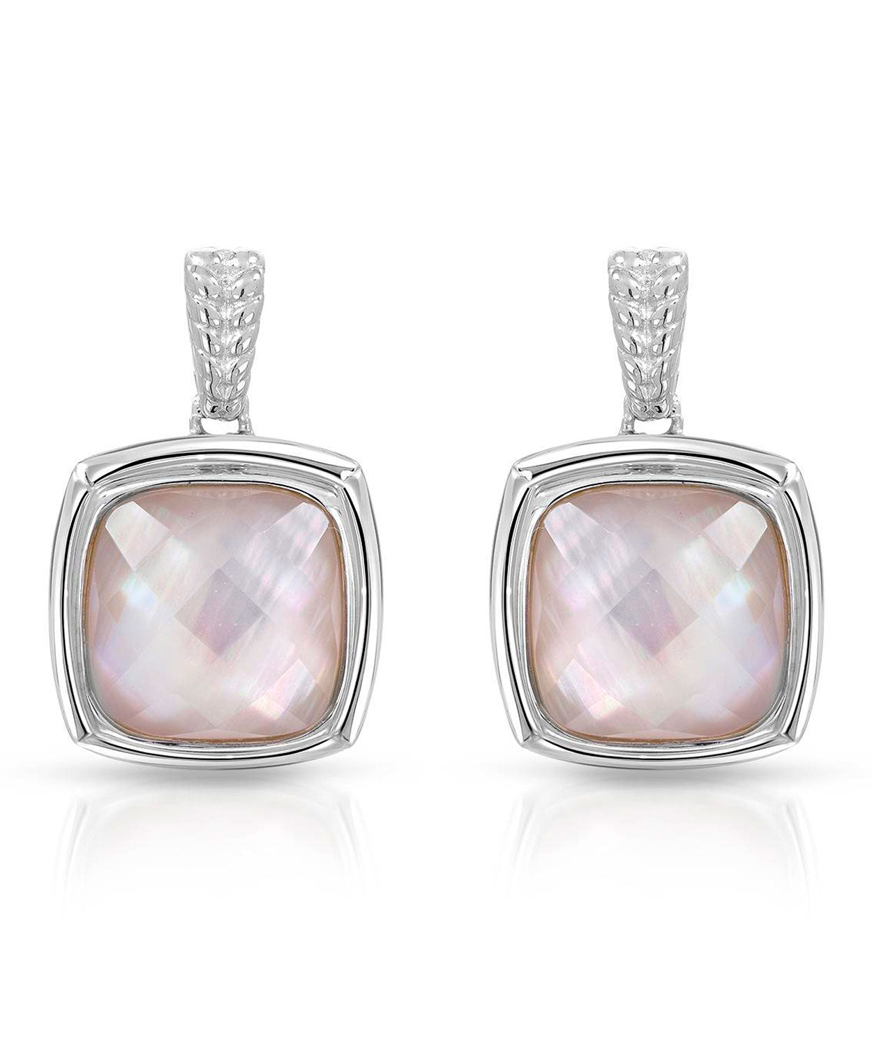 Colore by Simon Golub 4.40 ctw Natural Pink Quartz Rhodium Plated 925 Sterling Silver Earrings - With Mother Of Pearl Inlay View 1