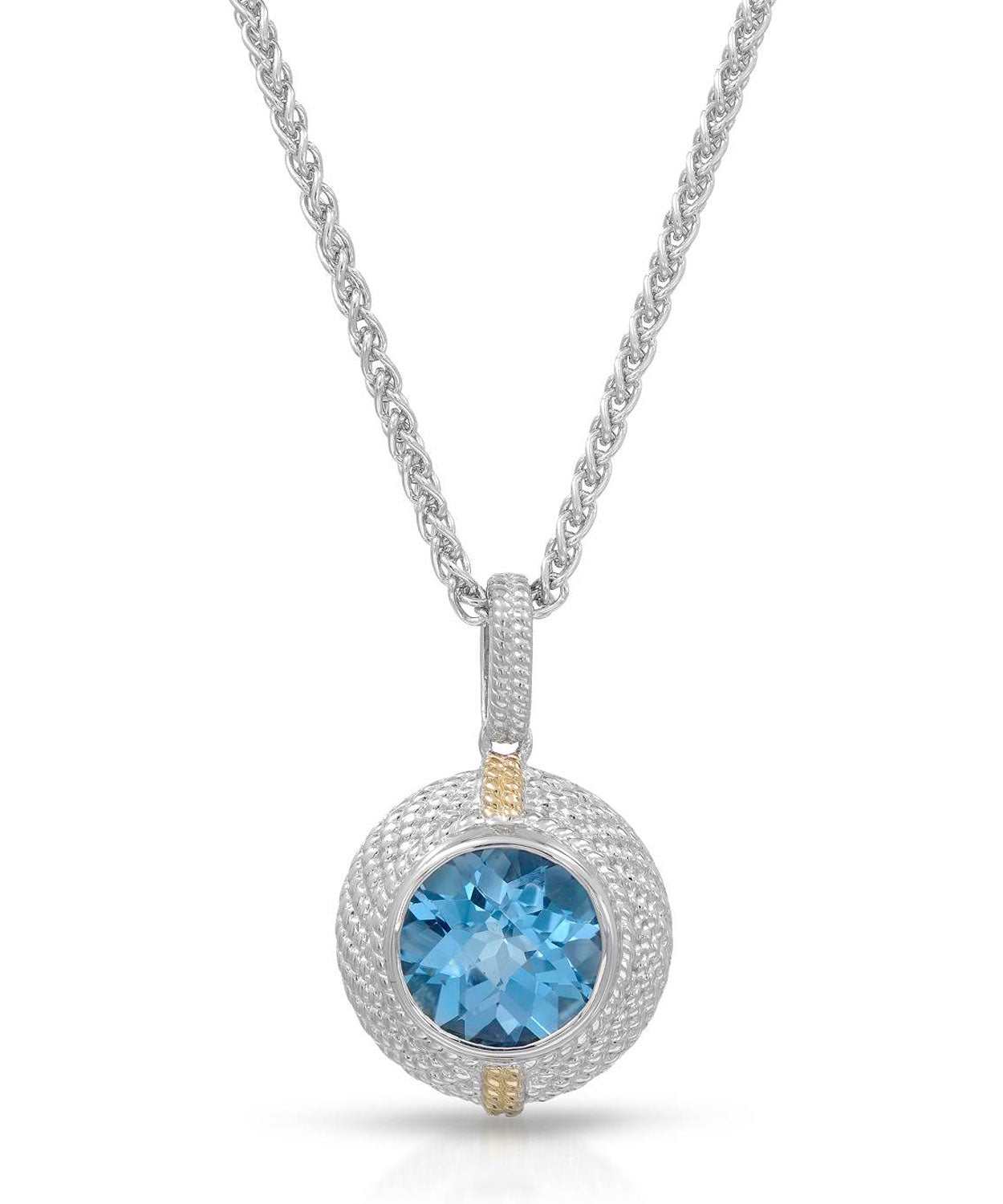 Colore by Simon Golub 4.25 ctw Natural Premium Swiss Blue Topaz 925 Sterling Silver Pendant With Chain - With 18k Gold Inlay View 1
