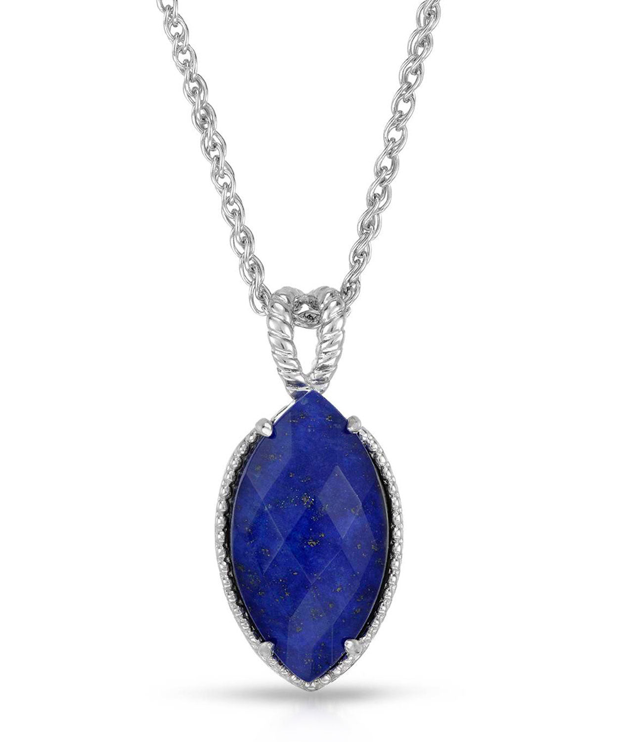 Colore by Simon Golub Natural Lapis Lazuli Rhodium Plated 925 Sterling Silver Marquise Pendant With Chain View 1