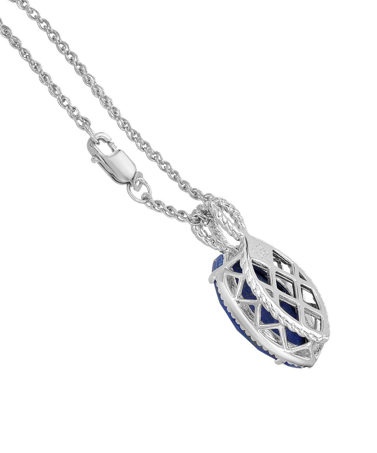 Colore by Simon Golub Natural Lapis Lazuli Rhodium Plated 925 Sterling Silver Marquise Pendant With Chain View 2