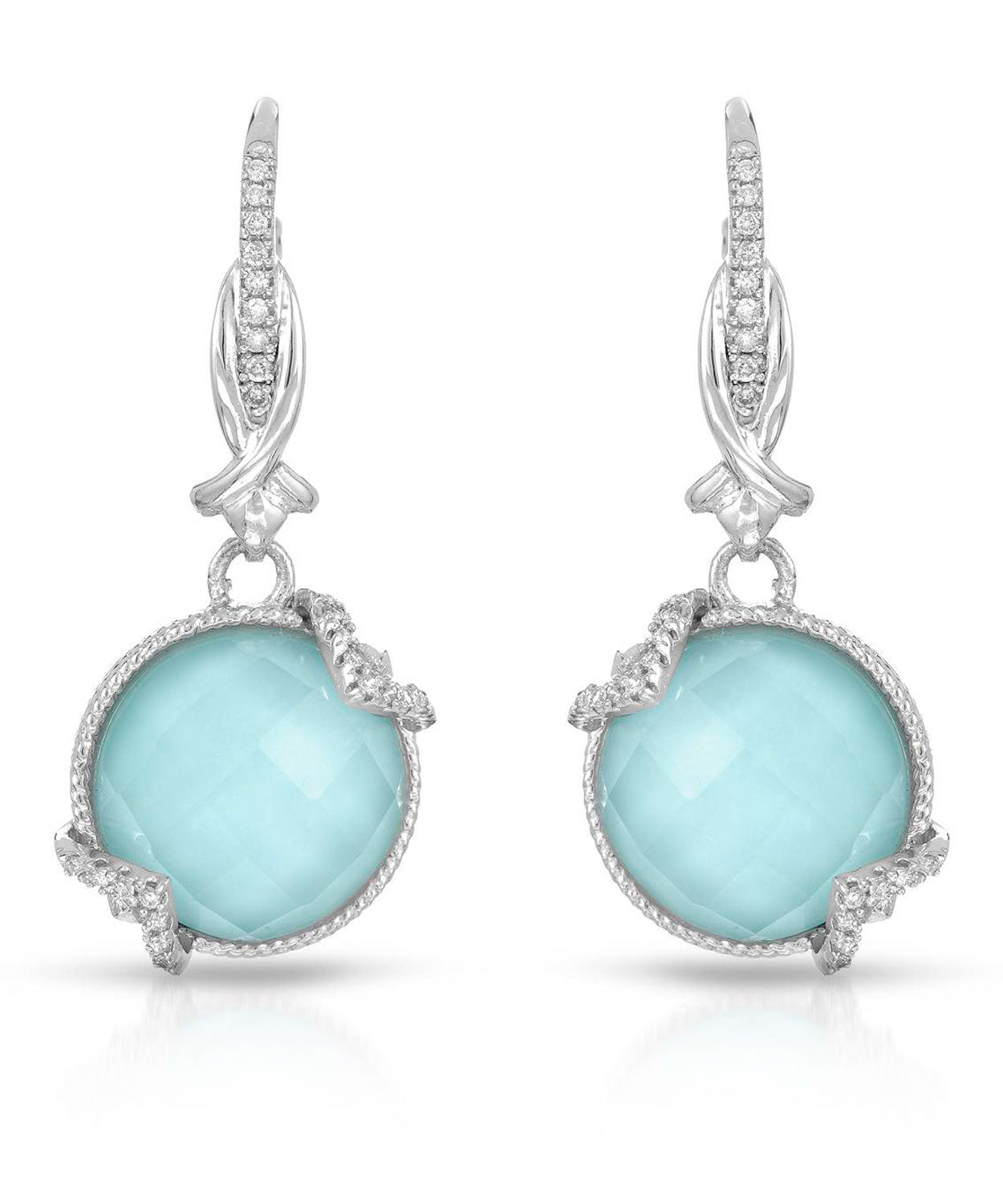 Colore by Simon Golub 6.98 ctw Natural Turquoise and Diamond Rhodium Plated 925 Sterling Silver Dangle Earrings View 1