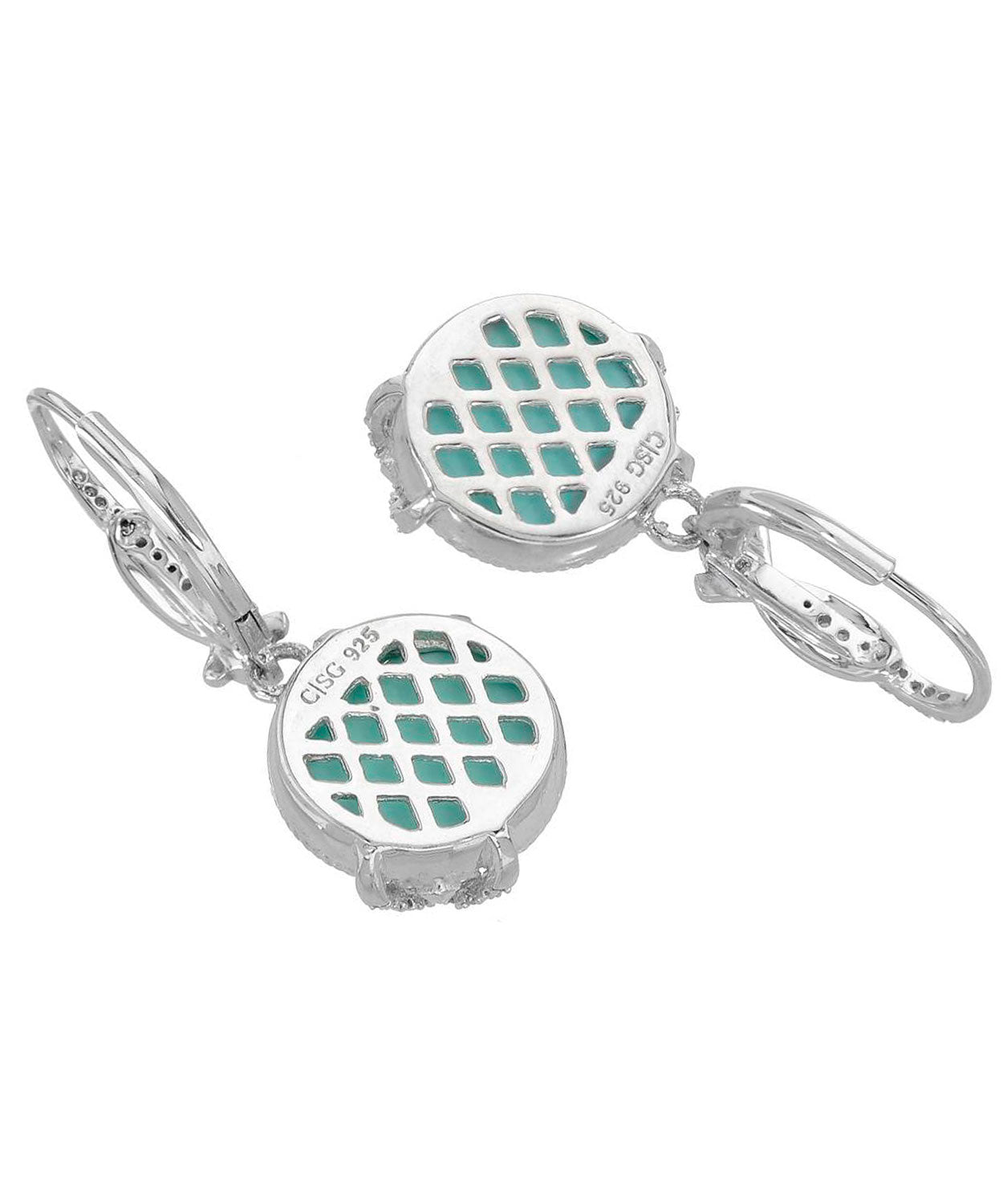 Colore by Simon Golub 6.98 ctw Natural Turquoise and Diamond Rhodium Plated 925 Sterling Silver Dangle Earrings View 2