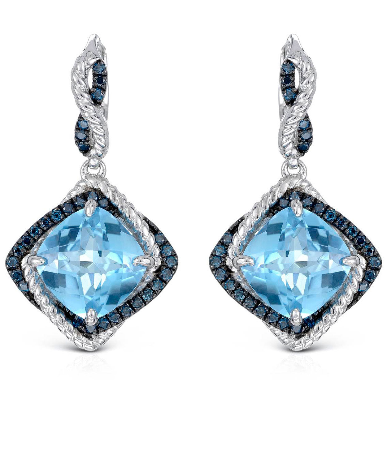 Colore by Simon Golub 10.15 ctw Natural Fine Swiss Blue Topaz and Fancy Blue Diamond 925 Sterling Silver Dangle Earrings View 1
