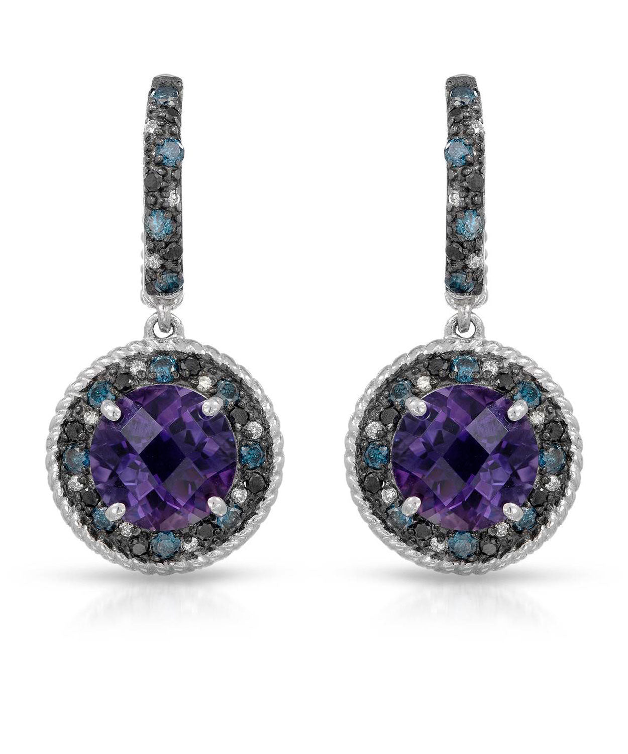 Colore by Simon Golub 4.62 ctw Natural Fine Amethyst and Fancy Blue Diamond 925 Sterling Silver Dangle Earrings View 1