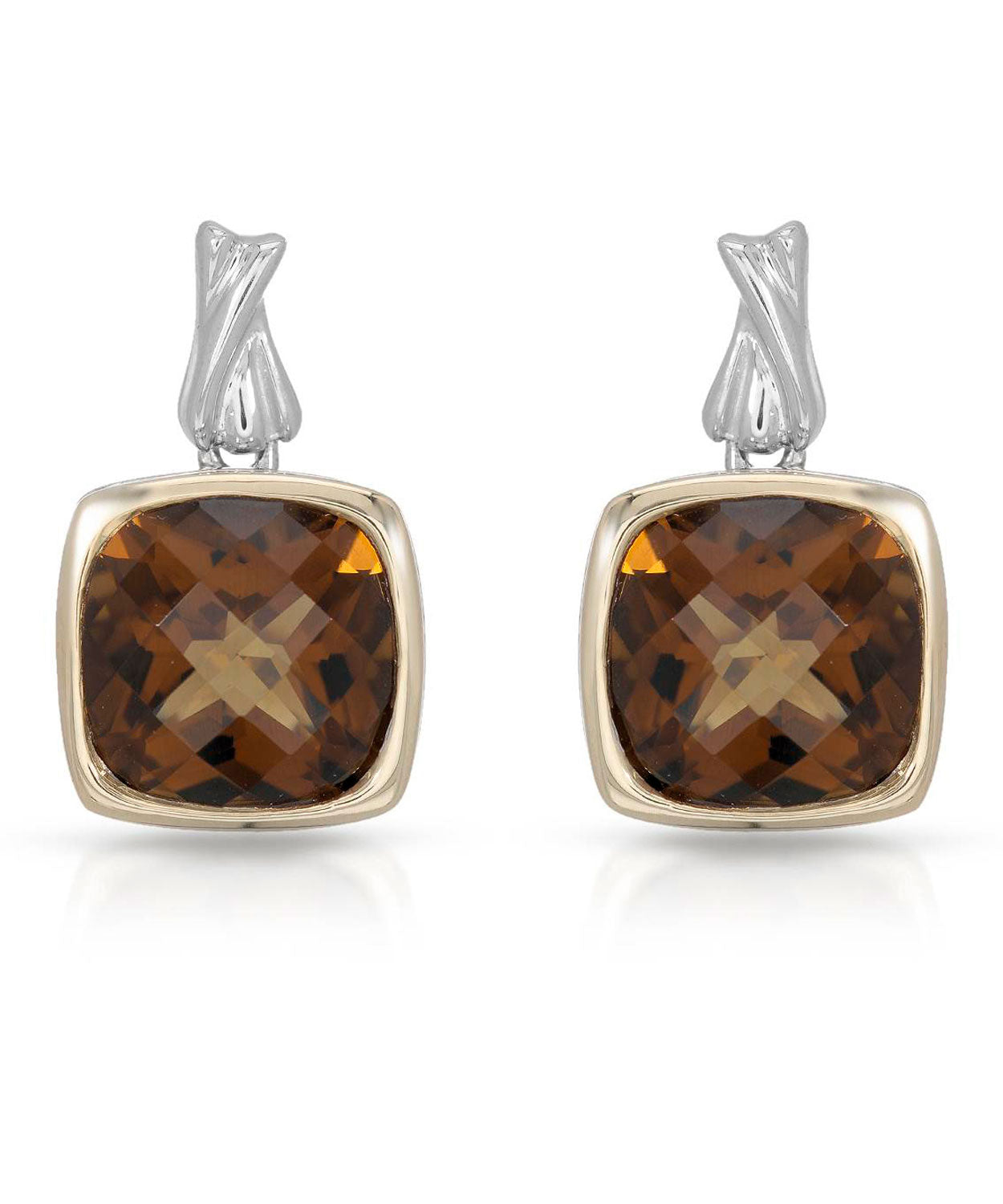 Colore by Simon Golub 8.70 ctw Natural Cognac Citrine Rhodium Plated 925 Sterling Silver Dangle Earrings - With 18k Gold Inlay View 1