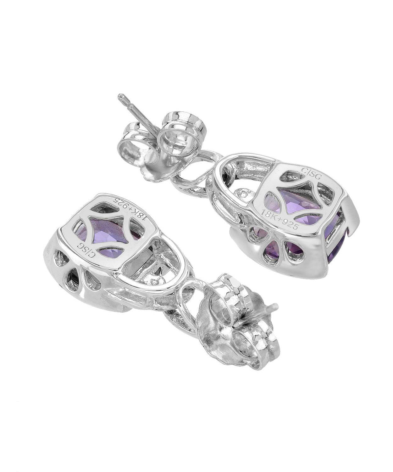 Colore by Simon Golub 6.70 ctw Natural Fine Amethyst 925 Sterling Silver Dangle Earrings - With 18k Gold Inlay View 2