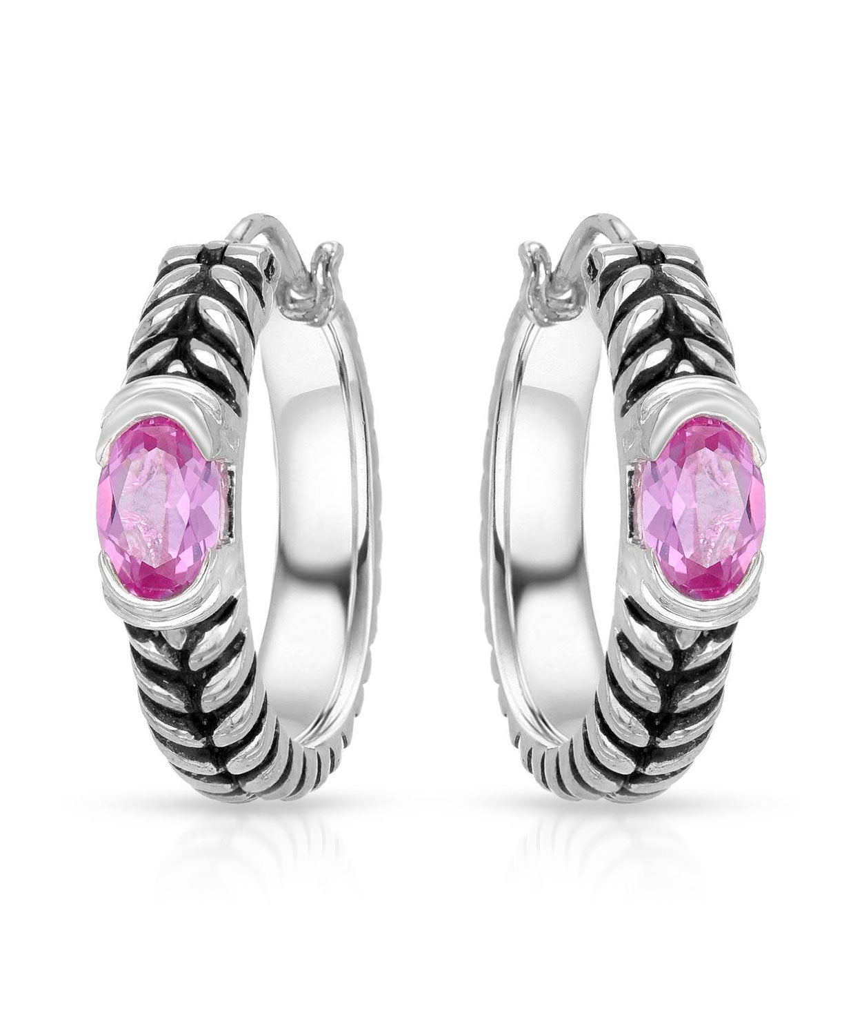 Colore by Simon Golub 1.20 ctw Created Pink Sapphire Rhodium Plated 925 Sterling Silver Hoop Earrings View 1