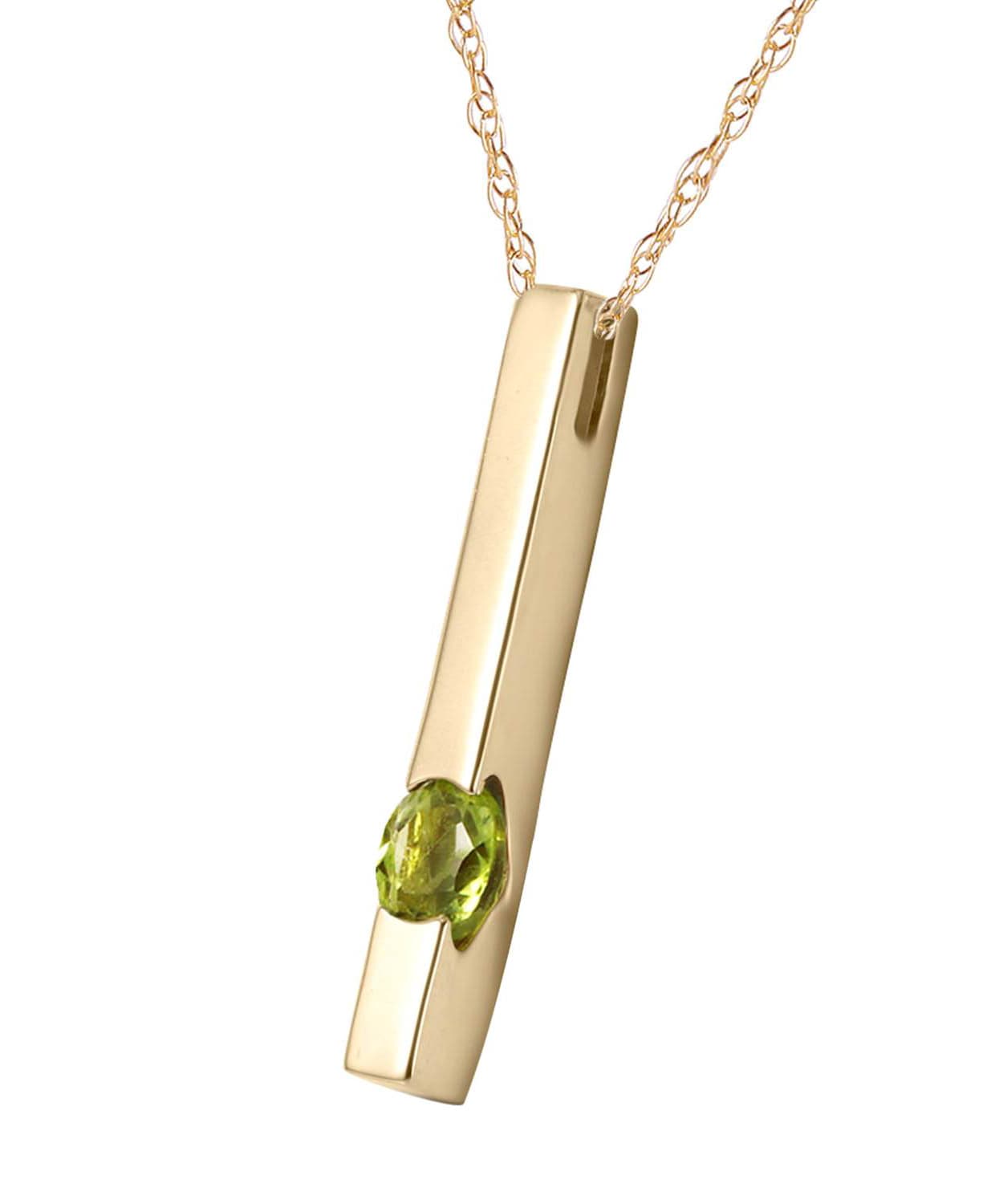 0.25 ctw Natural Lime Peridot 14k Gold Bar Pendant With Chain View 2