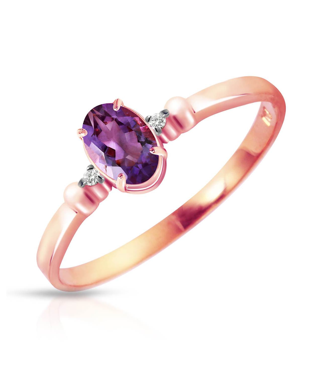 0.49 ctw Natural Amethyst and Diamond 14k Gold Oval Solitaire Ring View 3