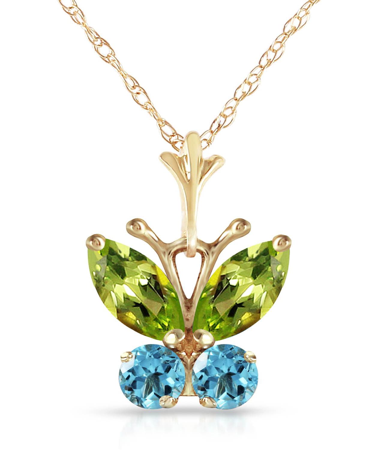 0.68 ctw Natural Lime Peridot and Sky Blue Topaz 14k Gold Butterfly Pendant With Chain View 1