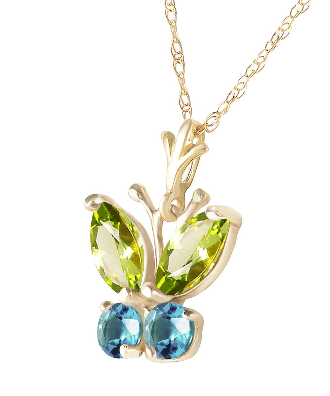 0.68 ctw Natural Lime Peridot and Sky Blue Topaz 14k Gold Butterfly Pendant With Chain View 2