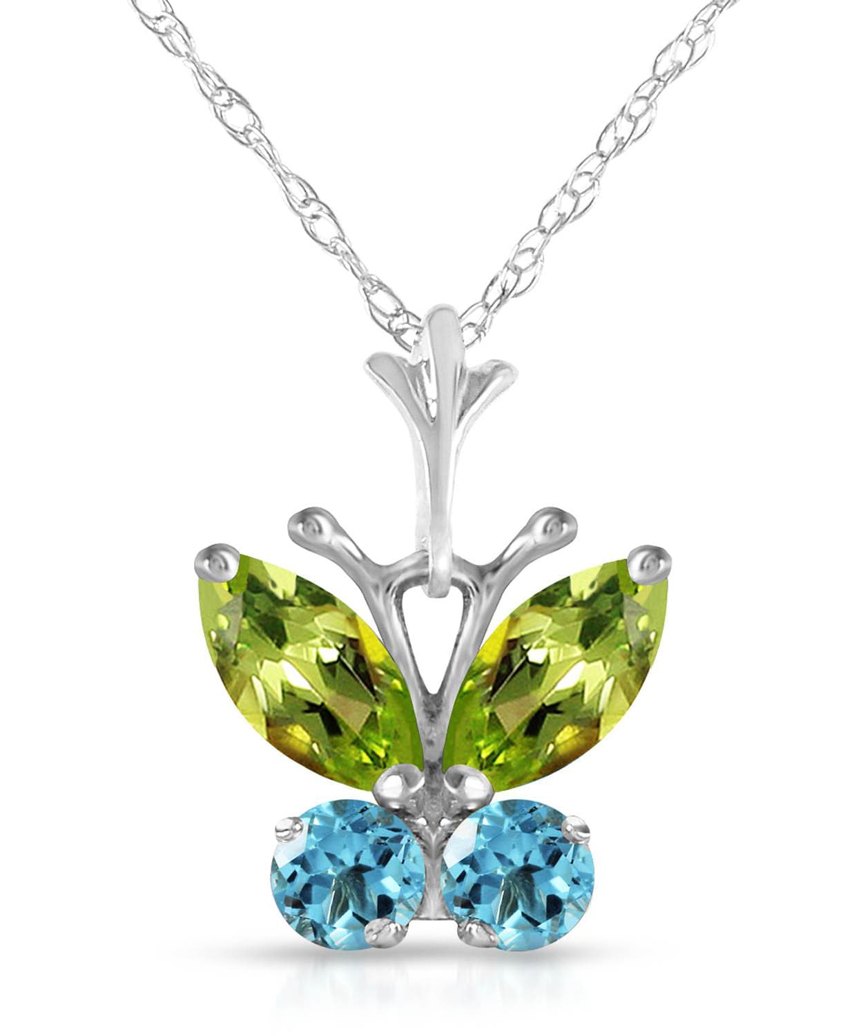 0.68 ctw Natural Lime Peridot and Sky Blue Topaz 14k Gold Butterfly Pendant With Chain View 3