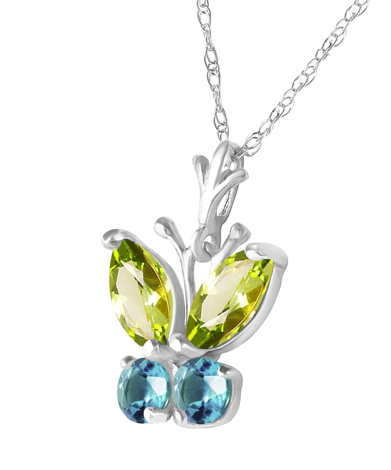 0.68 ctw Natural Lime Peridot and Sky Blue Topaz 14k Gold Butterfly Pendant With Chain View 4