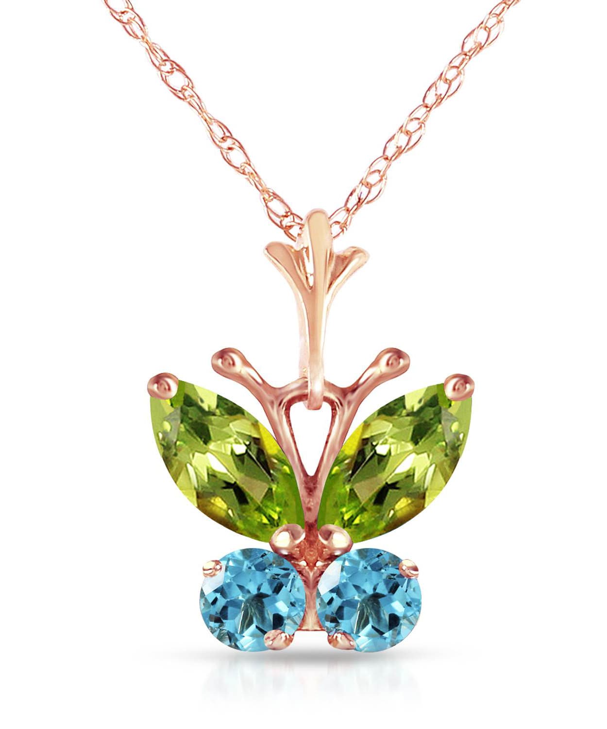 0.68 ctw Natural Lime Peridot and Sky Blue Topaz 14k Gold Butterfly Pendant With Chain View 5