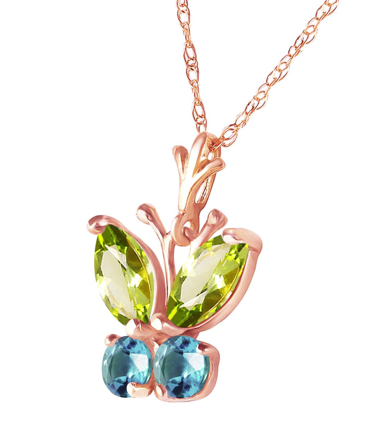 0.68 ctw Natural Lime Peridot and Sky Blue Topaz 14k Gold Butterfly Pendant With Chain View 6