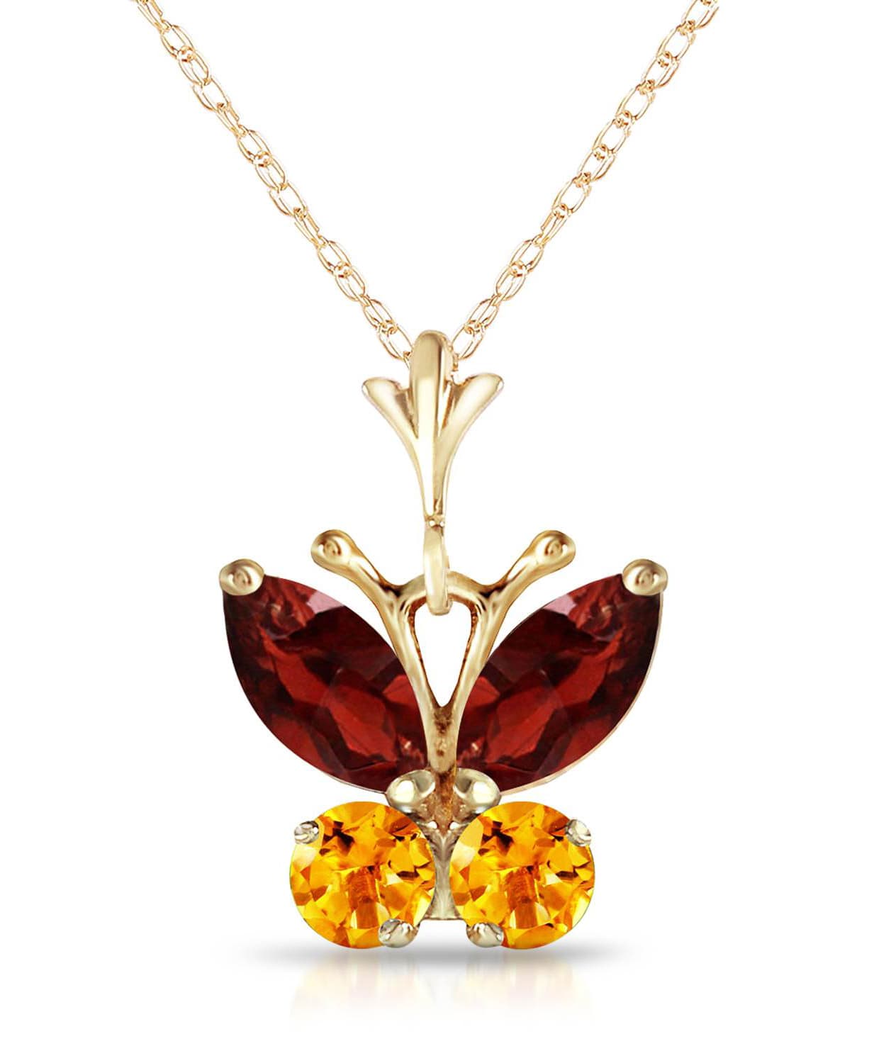 0.63 ctw Natural Pomegranate Garnet and Honey Citrine 14k Gold Butterfly Pendant With Chain View 1