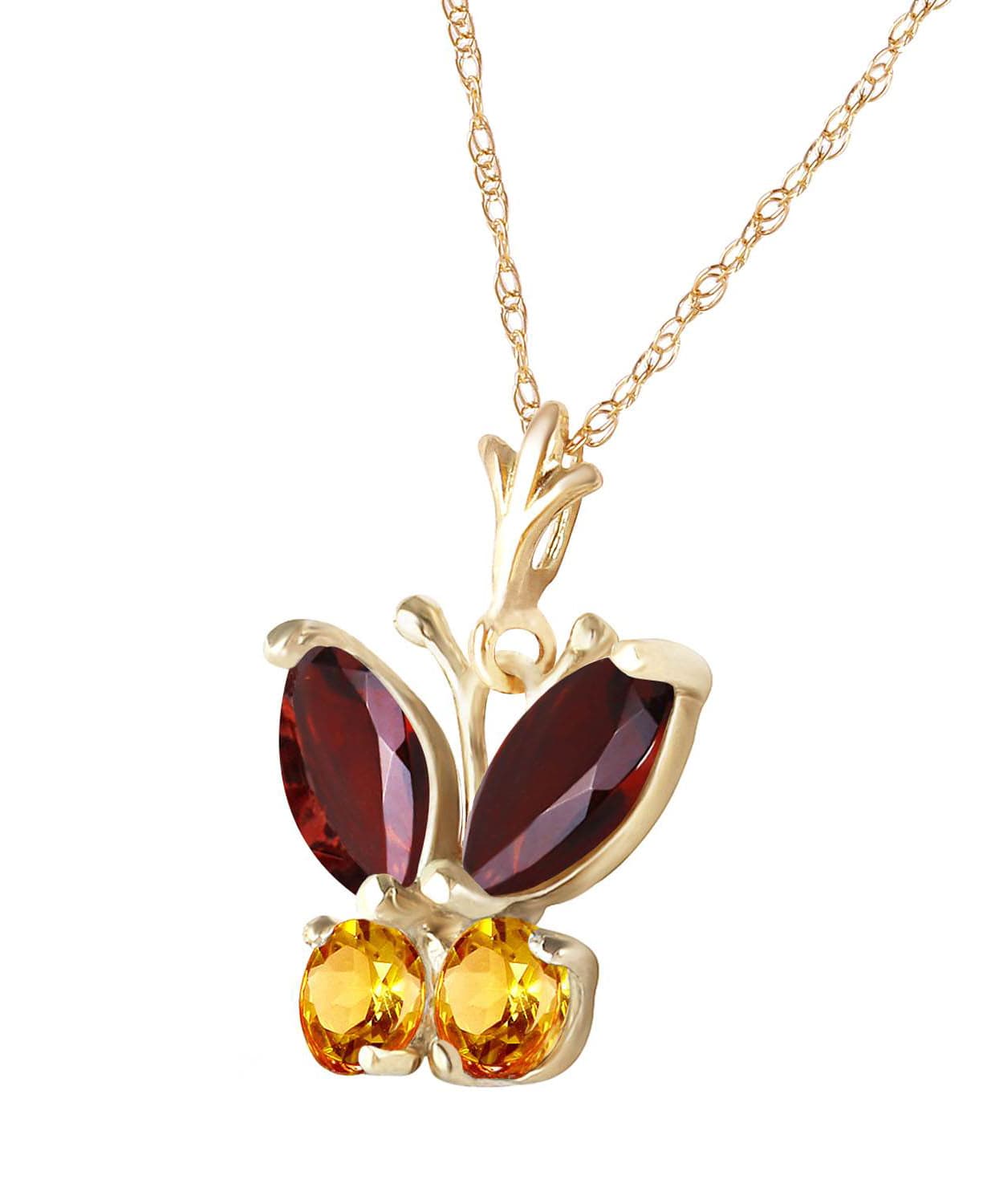 0.63 ctw Natural Pomegranate Garnet and Honey Citrine 14k Gold Butterfly Pendant With Chain View 2