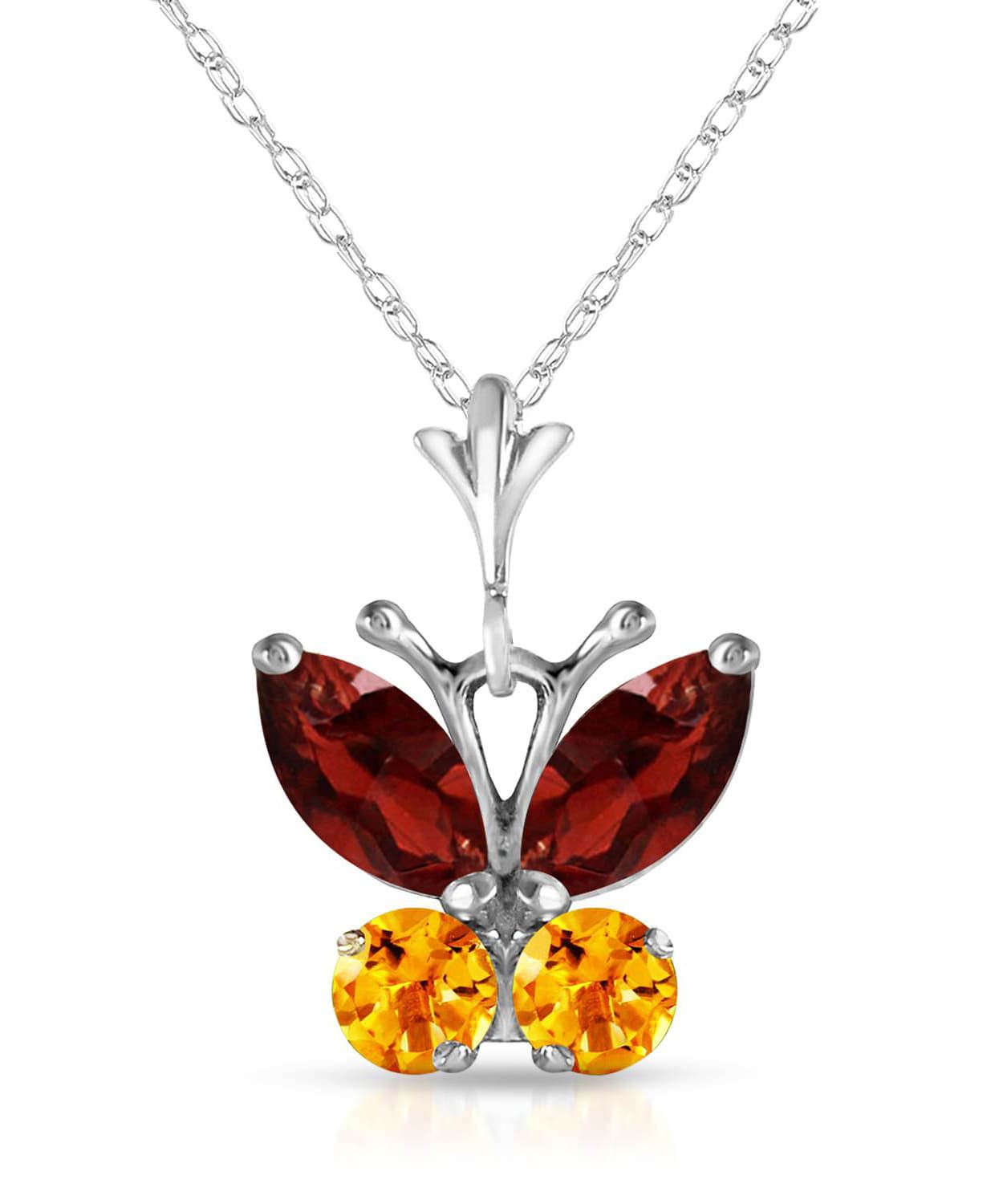 0.63 ctw Natural Pomegranate Garnet and Honey Citrine 14k Gold Butterfly Pendant With Chain View 3
