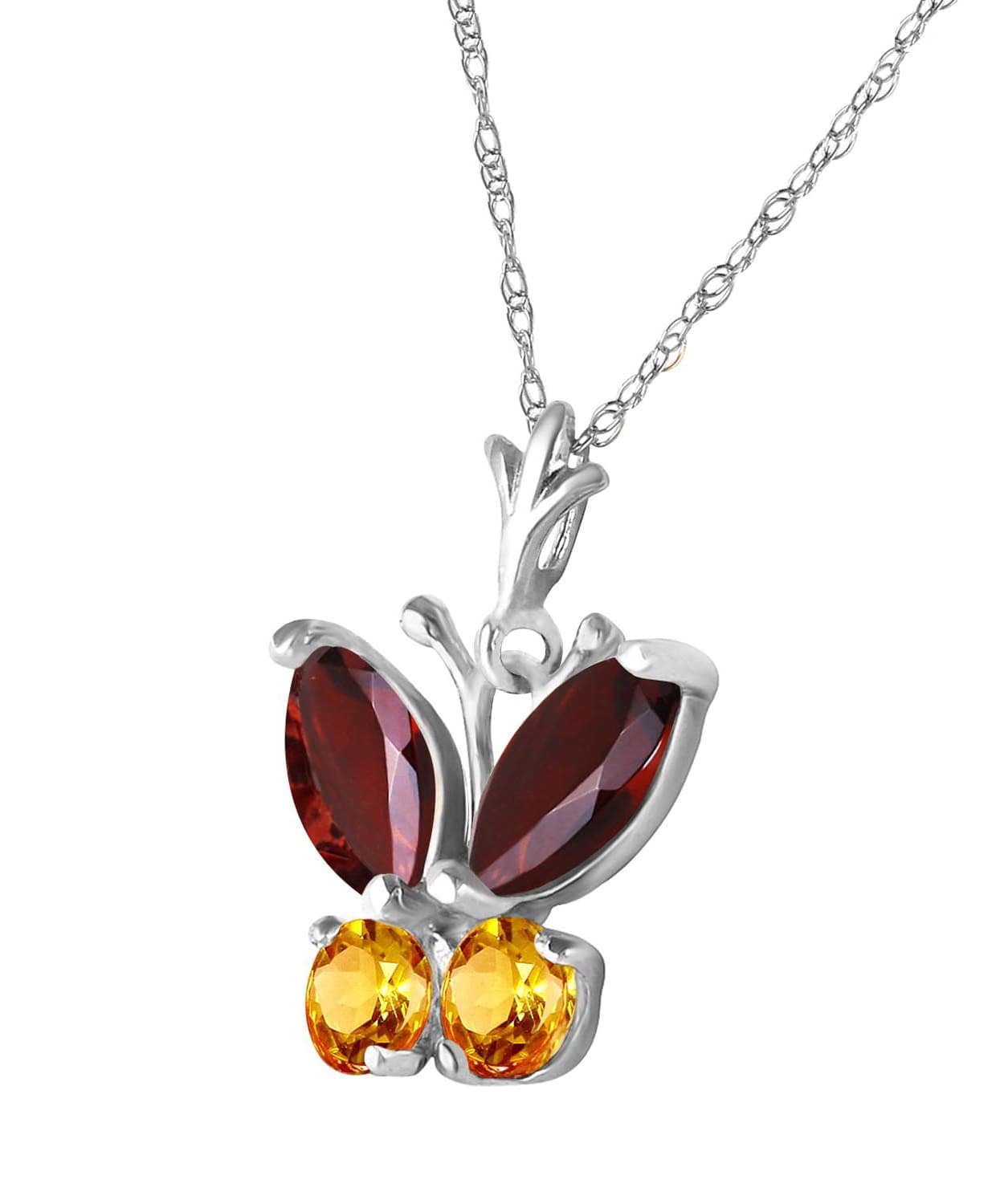 0.63 ctw Natural Pomegranate Garnet and Honey Citrine 14k Gold Butterfly Pendant With Chain View 4