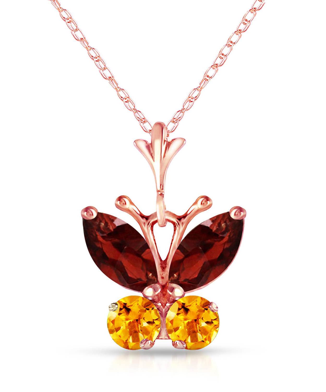 0.63 ctw Natural Pomegranate Garnet and Honey Citrine 14k Gold Butterfly Pendant With Chain View 5
