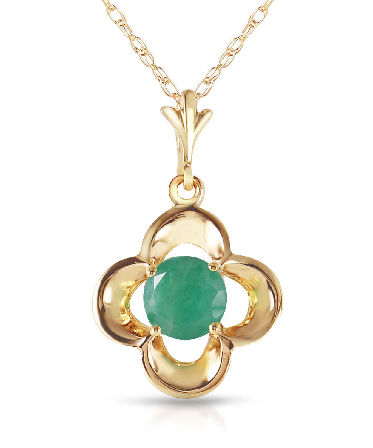 0.58 ctw Natural Emerald 14k Gold Flower Pendant With Chain View 1