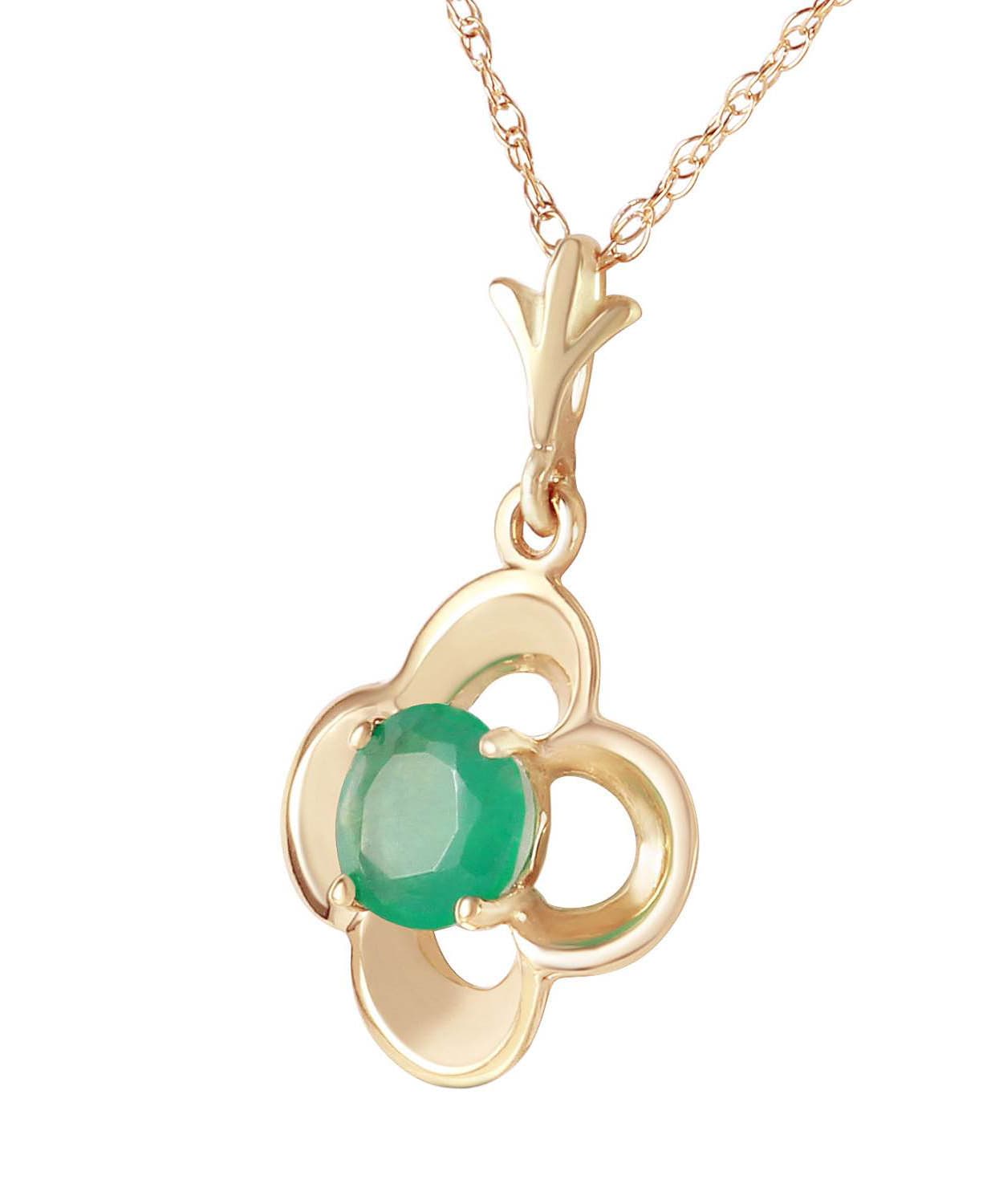 0.58 ctw Natural Emerald 14k Gold Flower Pendant With Chain View 2