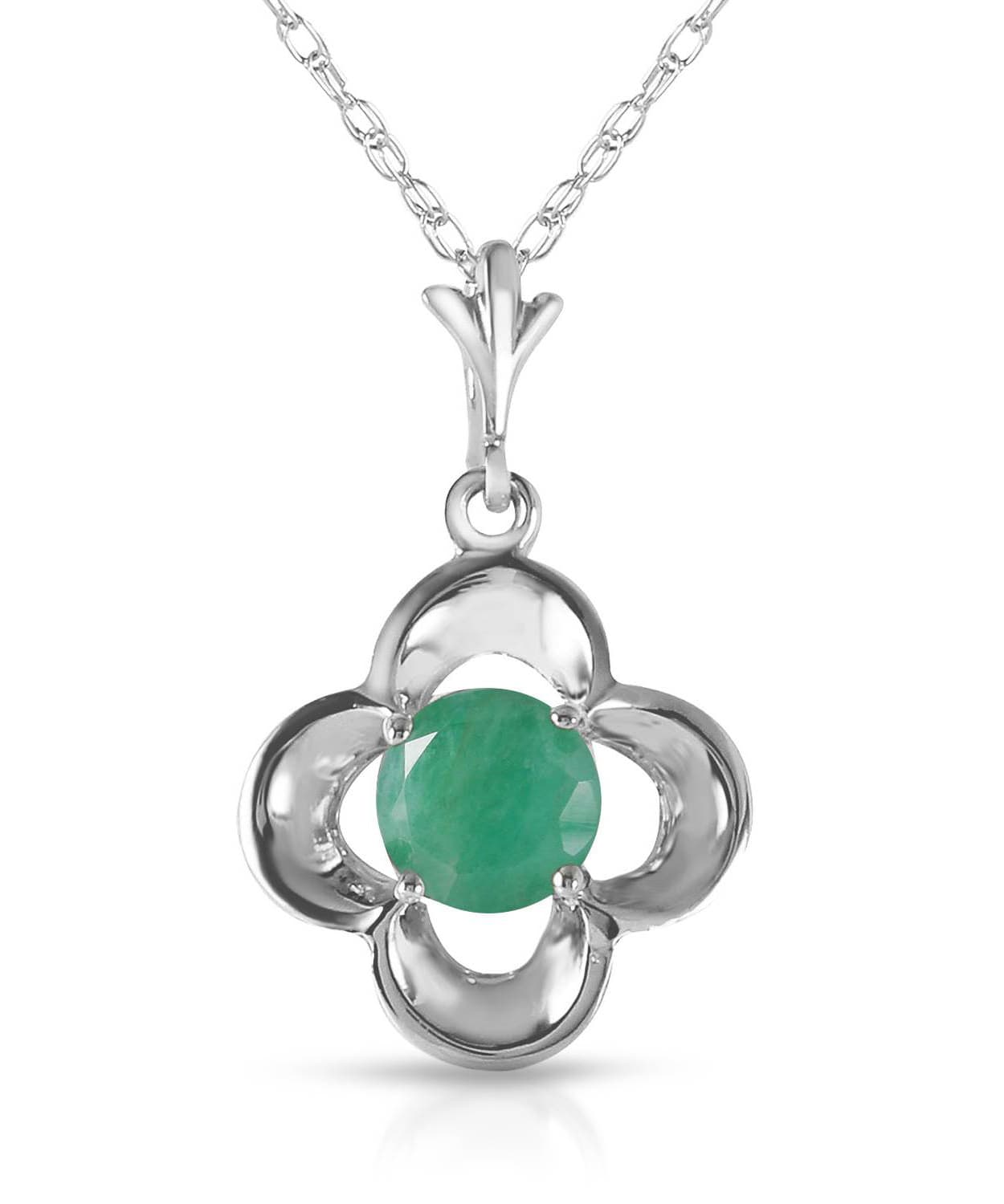 0.58 ctw Natural Emerald 14k Gold Flower Pendant With Chain View 3