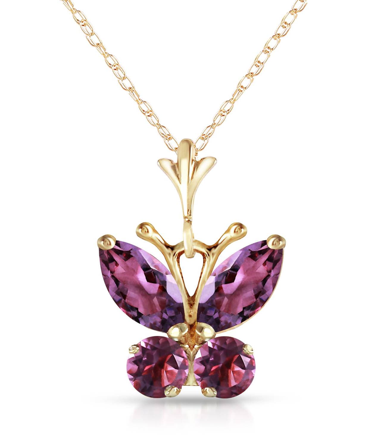 0.63 ctw Natural Amethyst 14k Gold Butterfly Pendant With Chain View 1