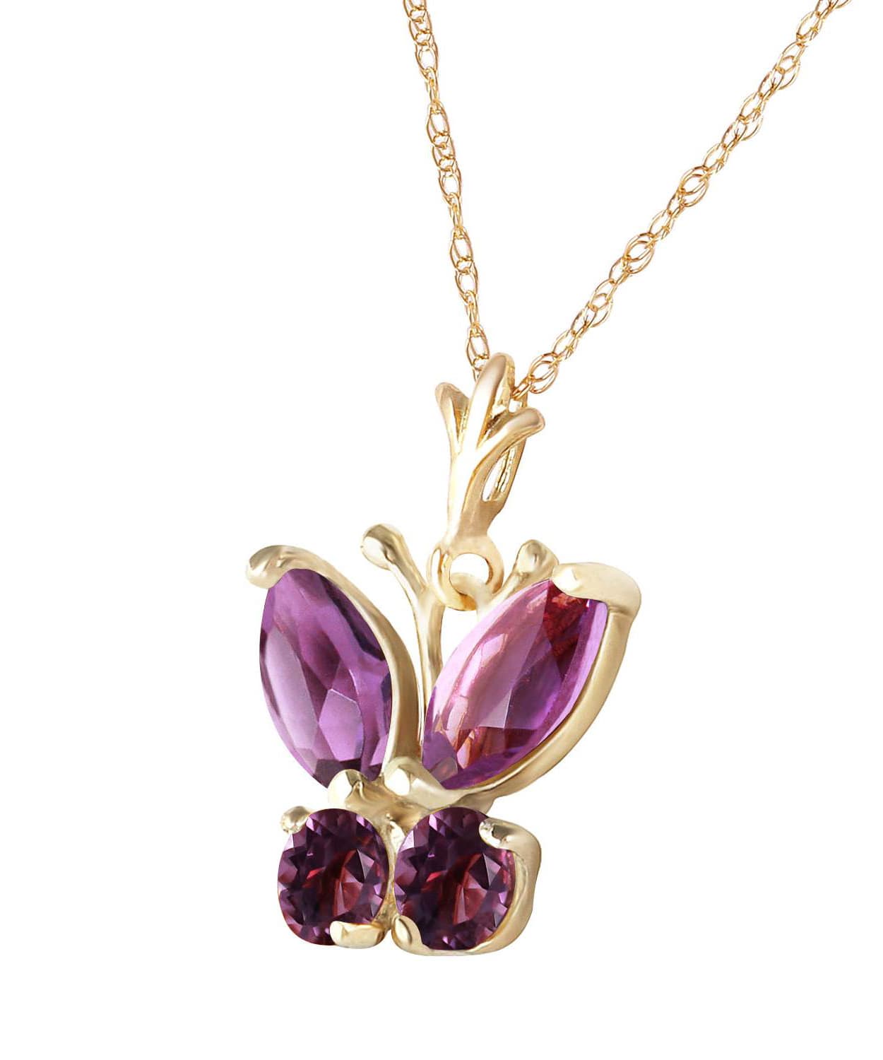 0.63 ctw Natural Amethyst 14k Gold Butterfly Pendant With Chain View 2