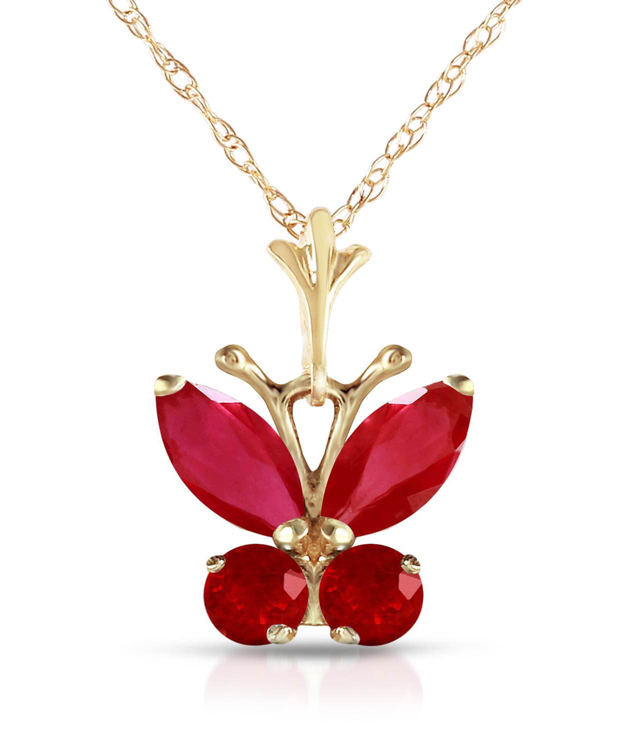 0.90 ctw Natural Ruby 14k Gold Butterfly Pendant With Chain View 1