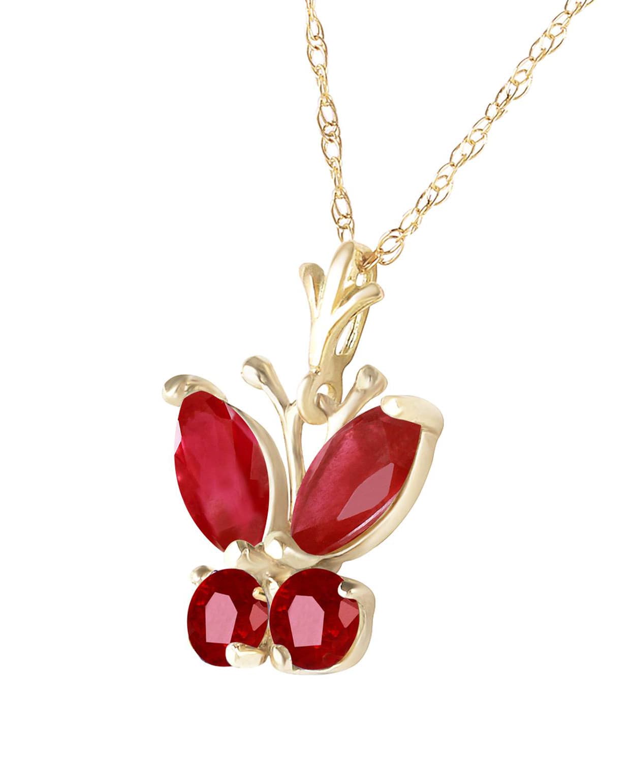 0.90 ctw Natural Ruby 14k Gold Butterfly Pendant With Chain View 2